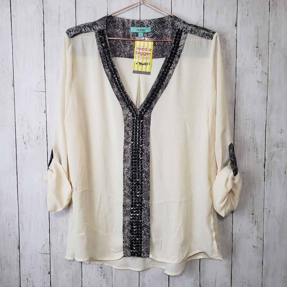 Karlie cream/snake print blouse, large